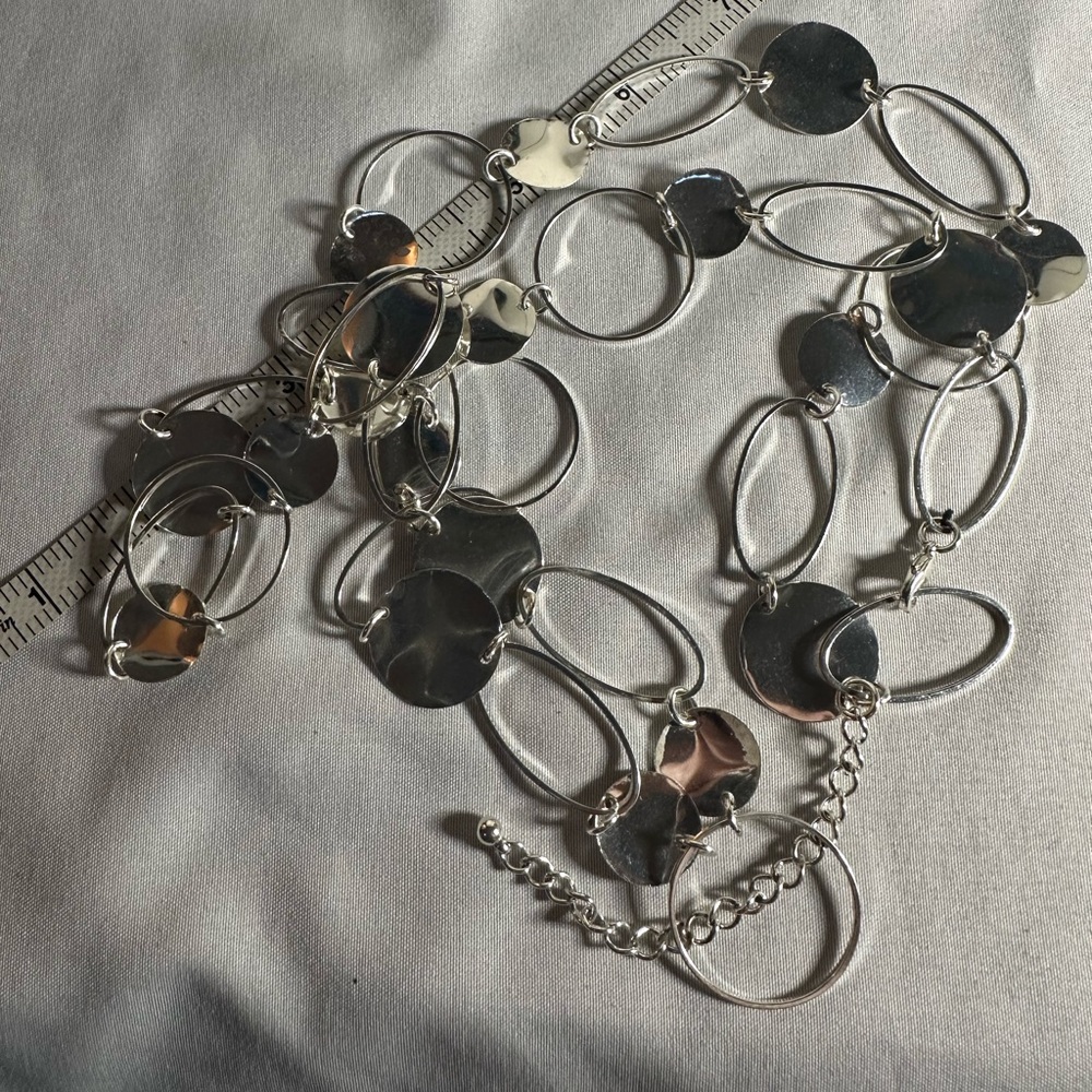 Three Long Silvertone Statement Necklaces - image 8